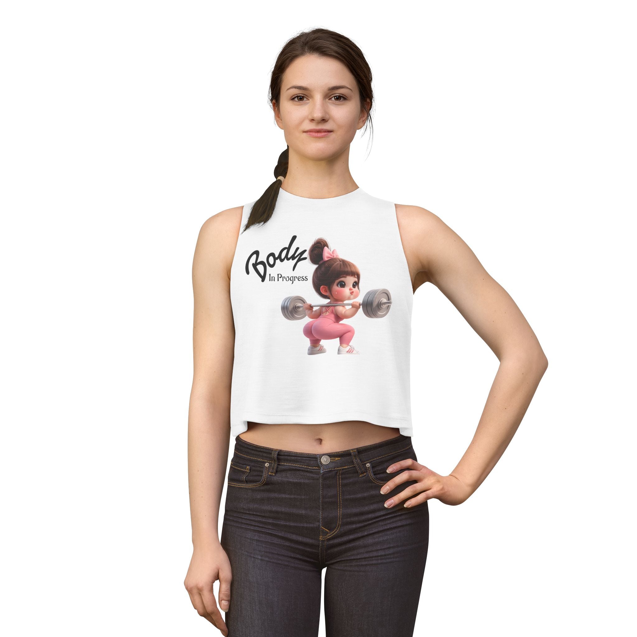 Crop Top — 'Body in Progress' Cute Weightlifting Girl Fitness Tank