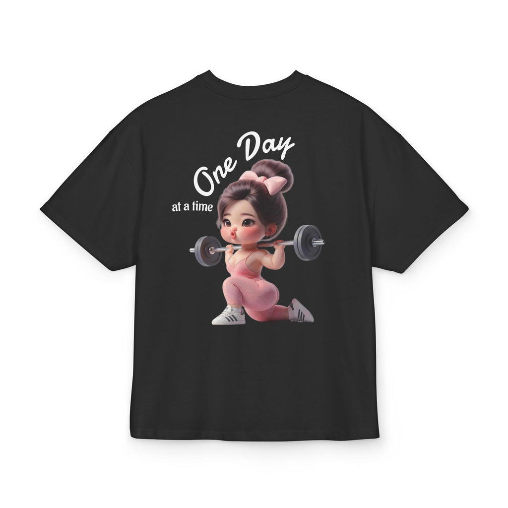 Motivational Fitness Tee — "One Day at a Time" Cute Weightlifting Graphic