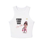 Strong Looks Good On Me Women’s Micro Rib Racer Tank | Cute Gym Girl Motivational Top