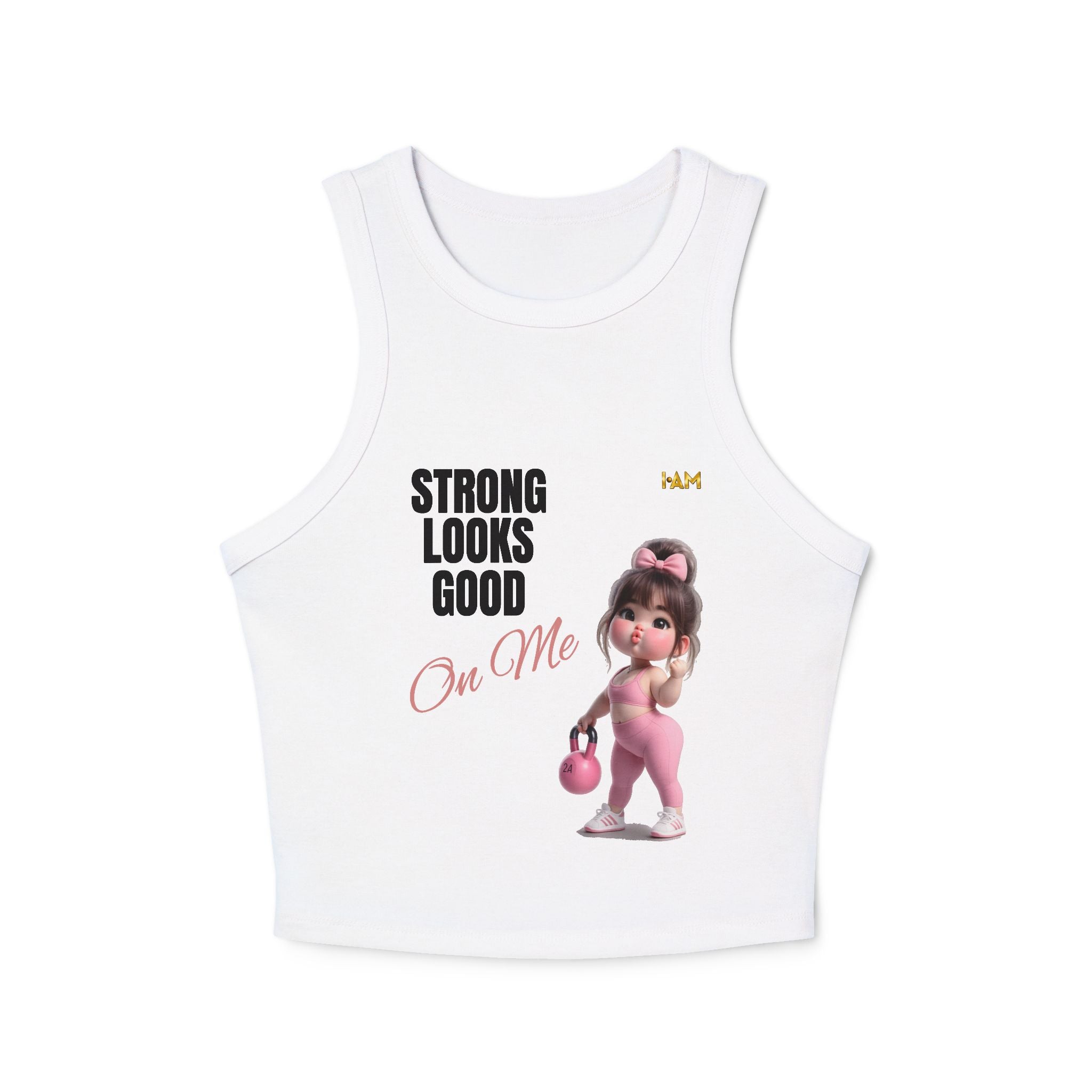 Strong Looks Good On Me Women’s Micro Rib Racer Tank | Cute Gym Girl Motivational Top