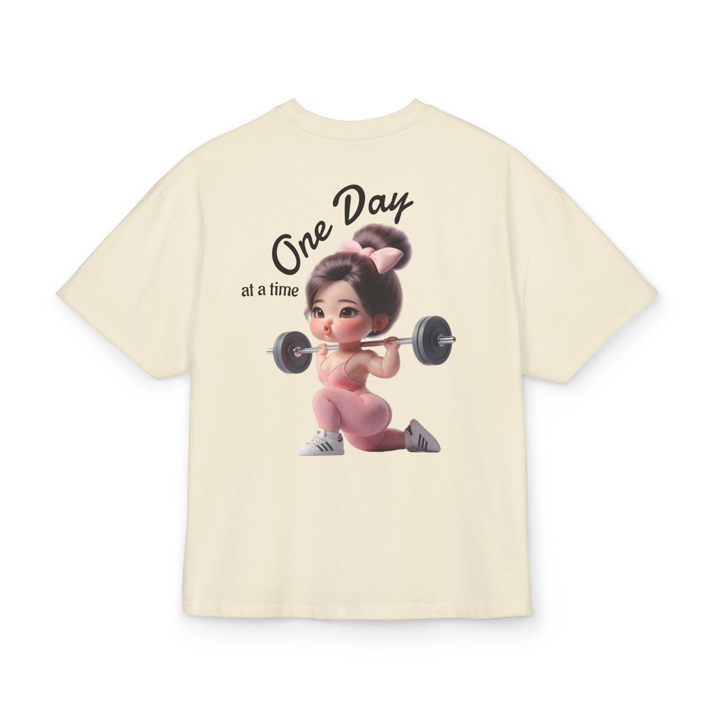Motivational Fitness Tee — "One Day at a Time" Cute Weightlifting Graphic