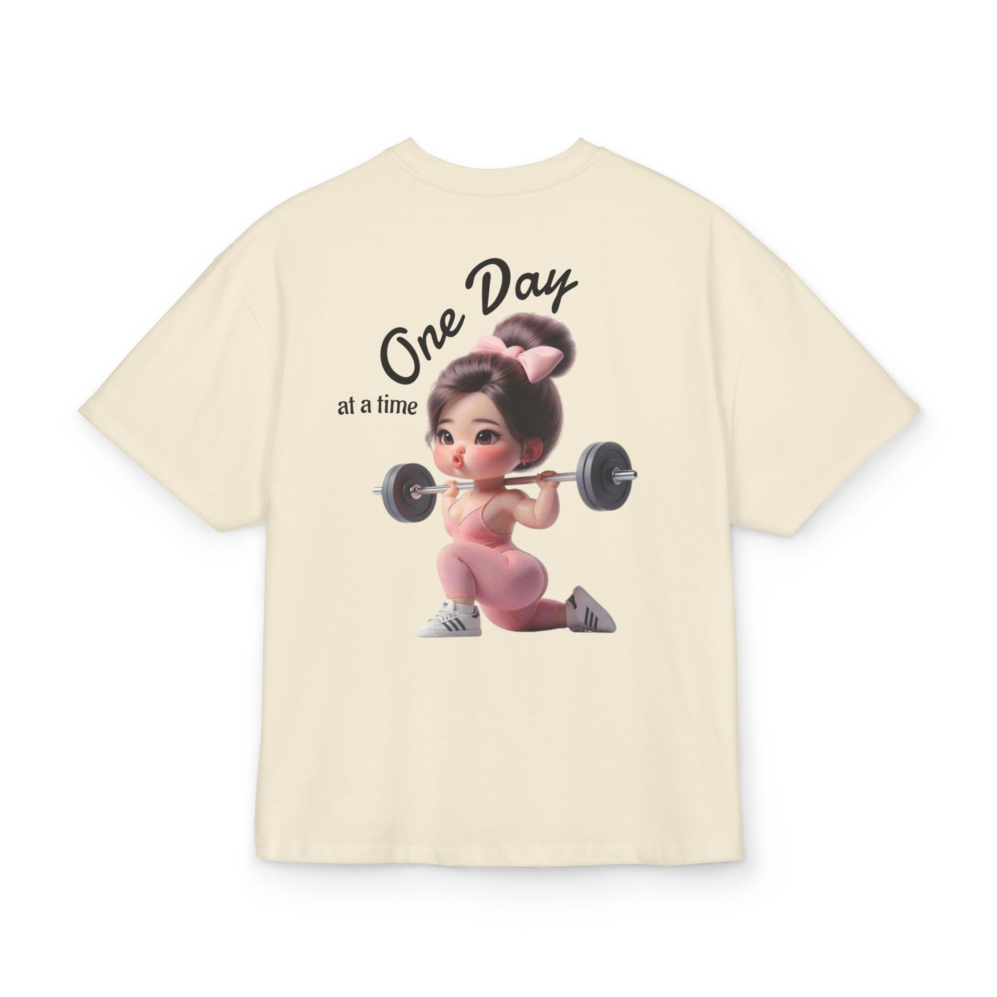 Motivational Fitness Tee — "One Day at a Time" Cute Weightlifting Graphic