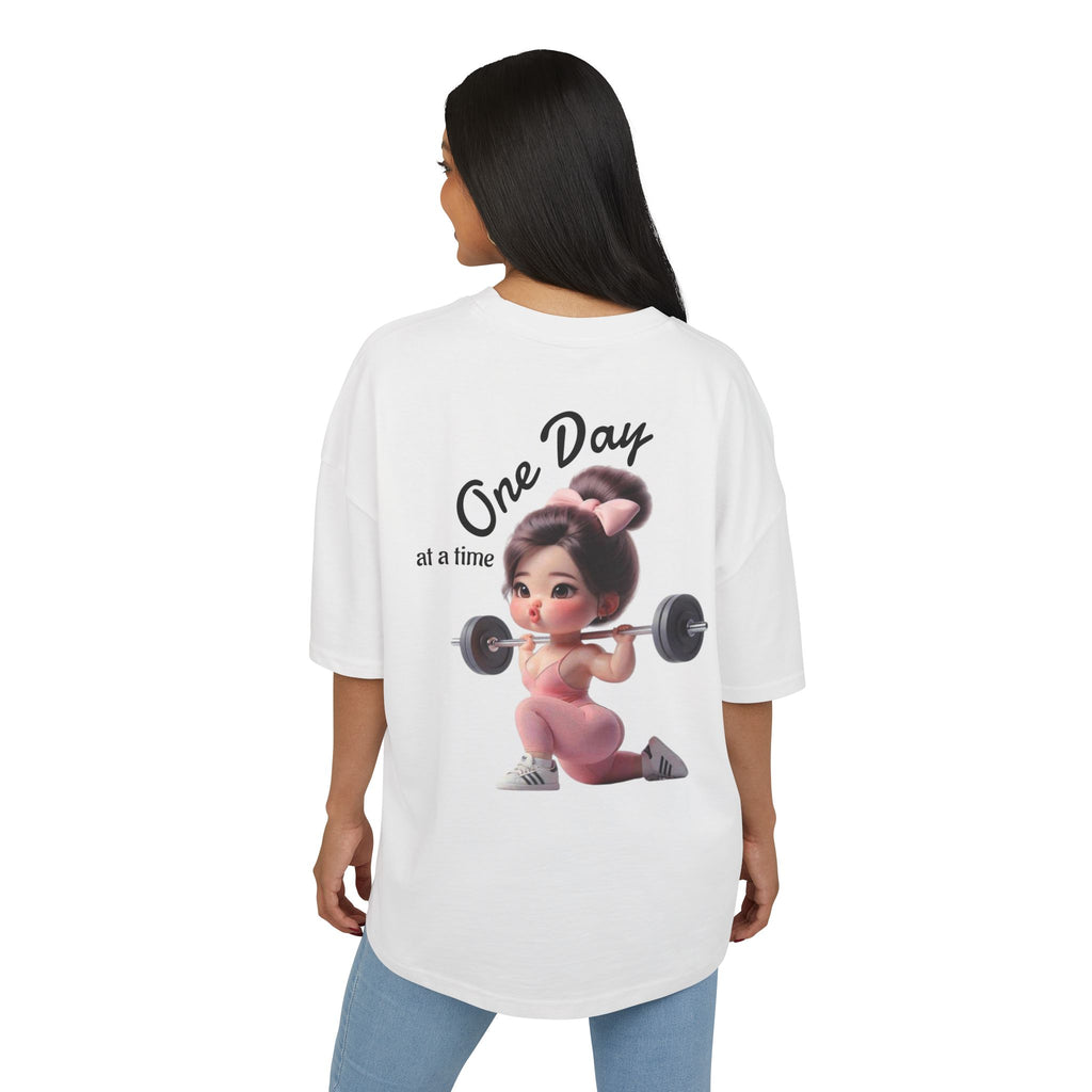 Motivational Fitness Tee — "One Day at a Time" Cute Weightlifting Graphic