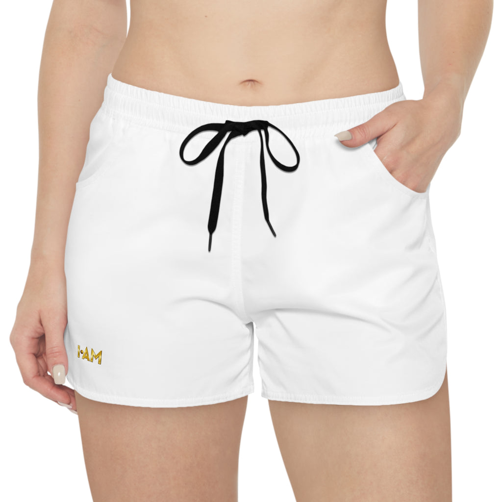 Women’s Casual Shorts — White AOP Lounge Shorts with Black Drawstring