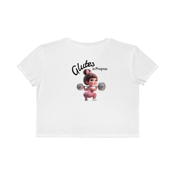 Cropped Tee — "Glutes in Progress" Cute Weightlifting Graphic