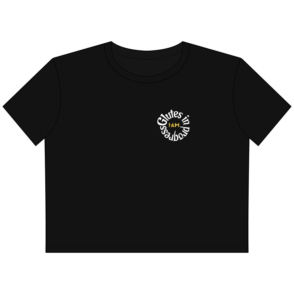Cropped Tee — "Glutes in Progress" Cute Weightlifting Graphic