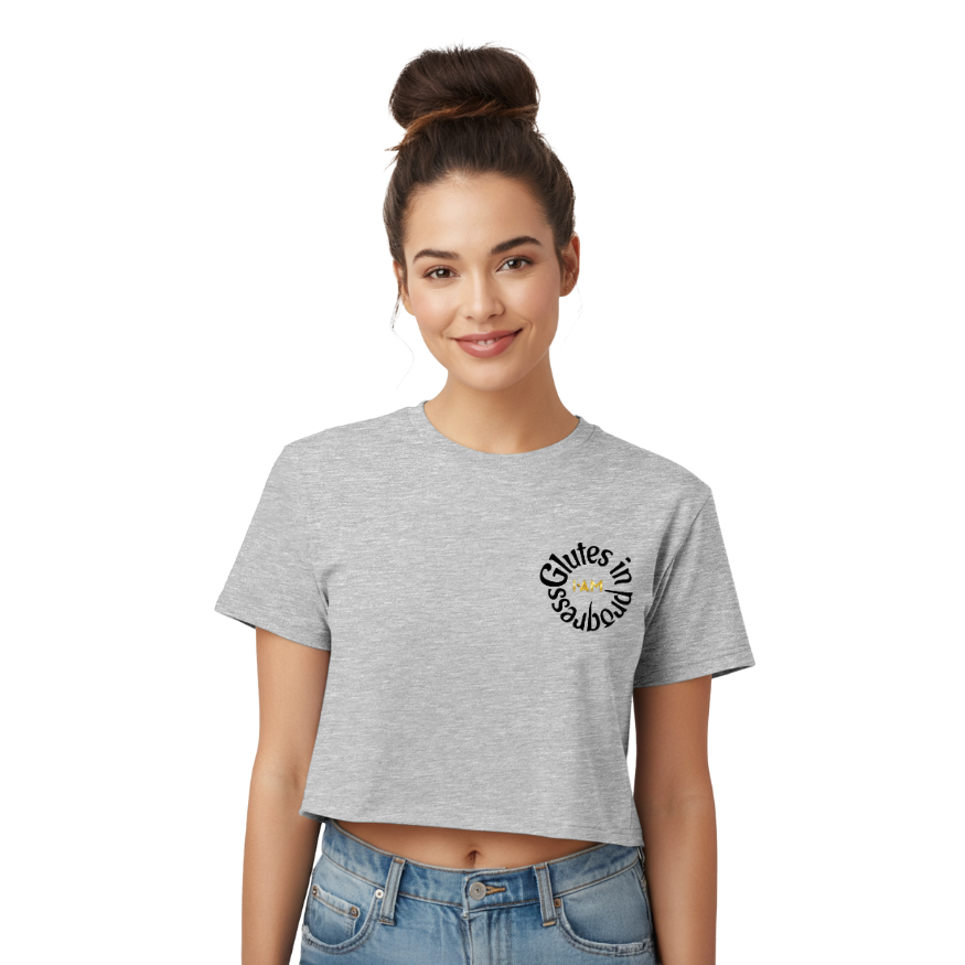 Cropped Tee — "Glutes in Progress" Cute Weightlifting Graphic