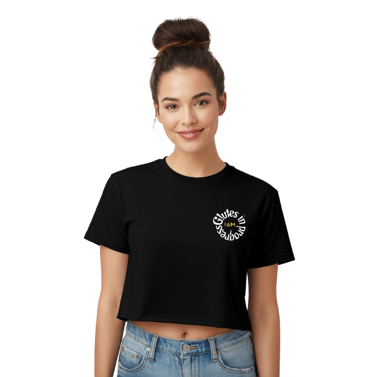 Cropped Tee — "Glutes in Progress" Cute Weightlifting Graphic