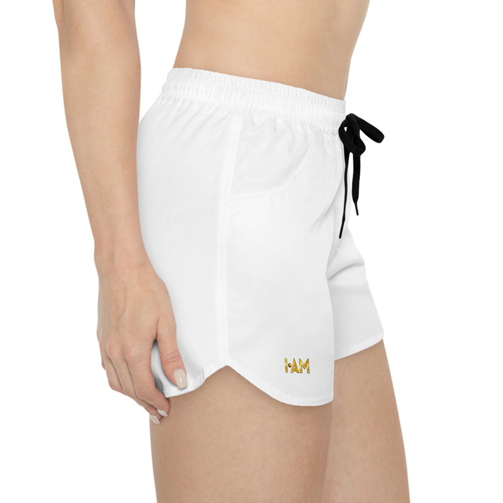 Women’s Casual Shorts — White AOP Lounge Shorts with Black Drawstring