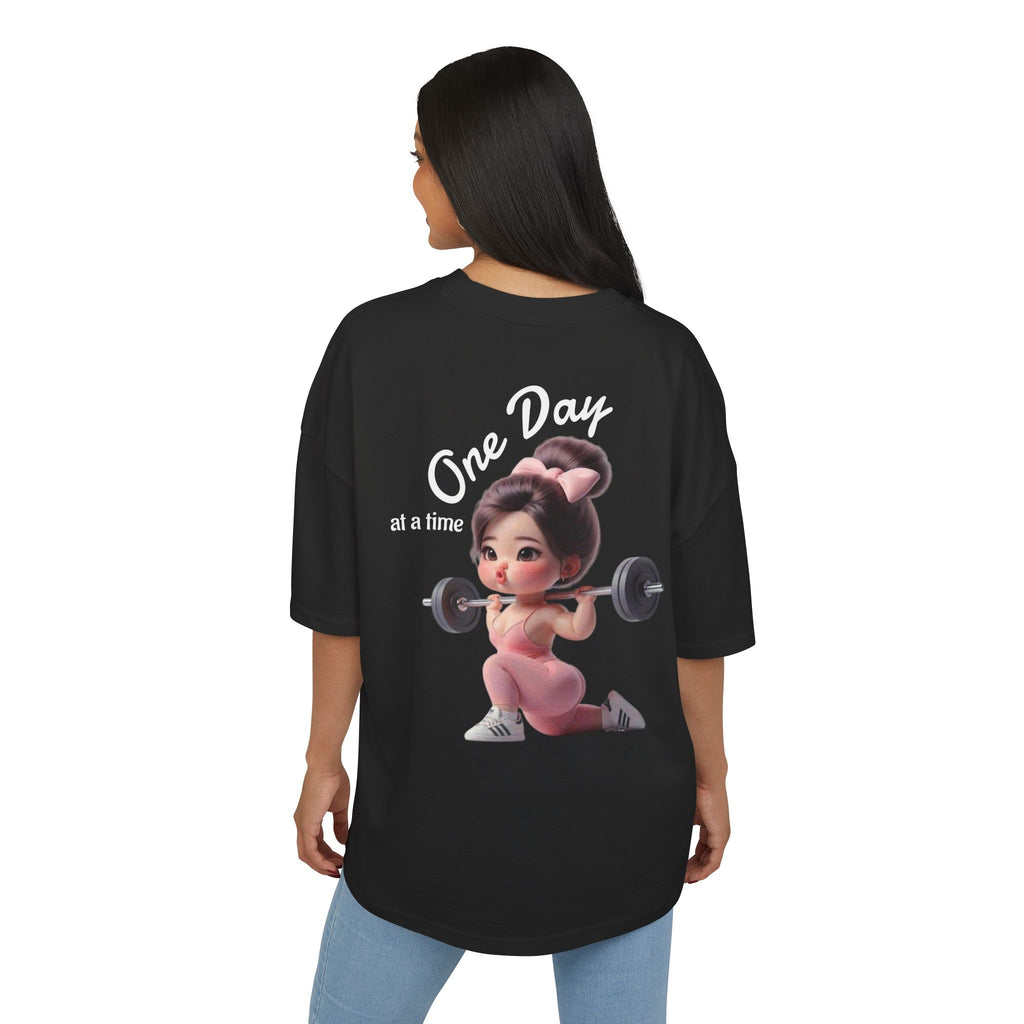 Motivational Fitness Tee — "One Day at a Time" Cute Weightlifting Graphic