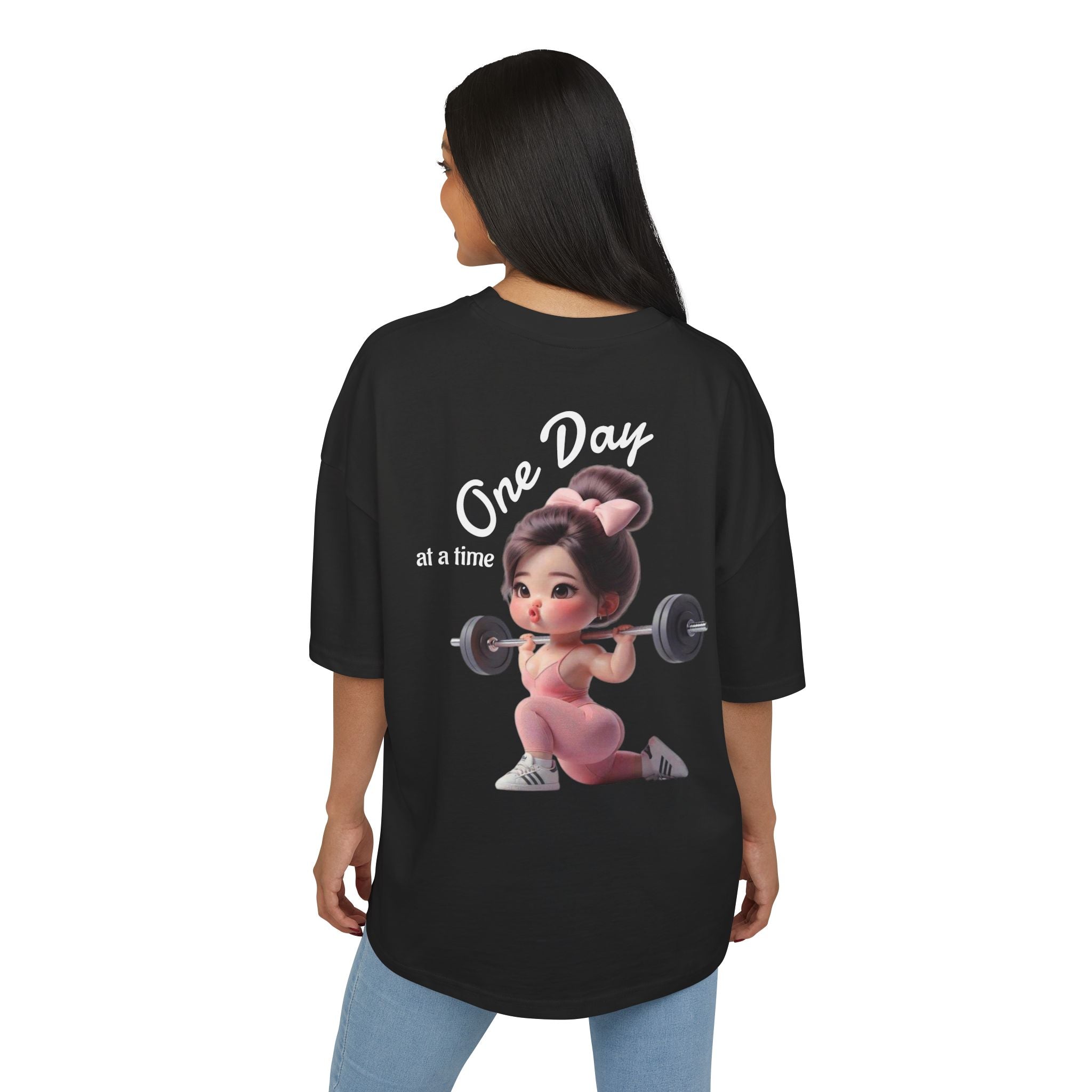 Motivational Fitness Tee — "One Day at a Time" Cute Weightlifting Graphic