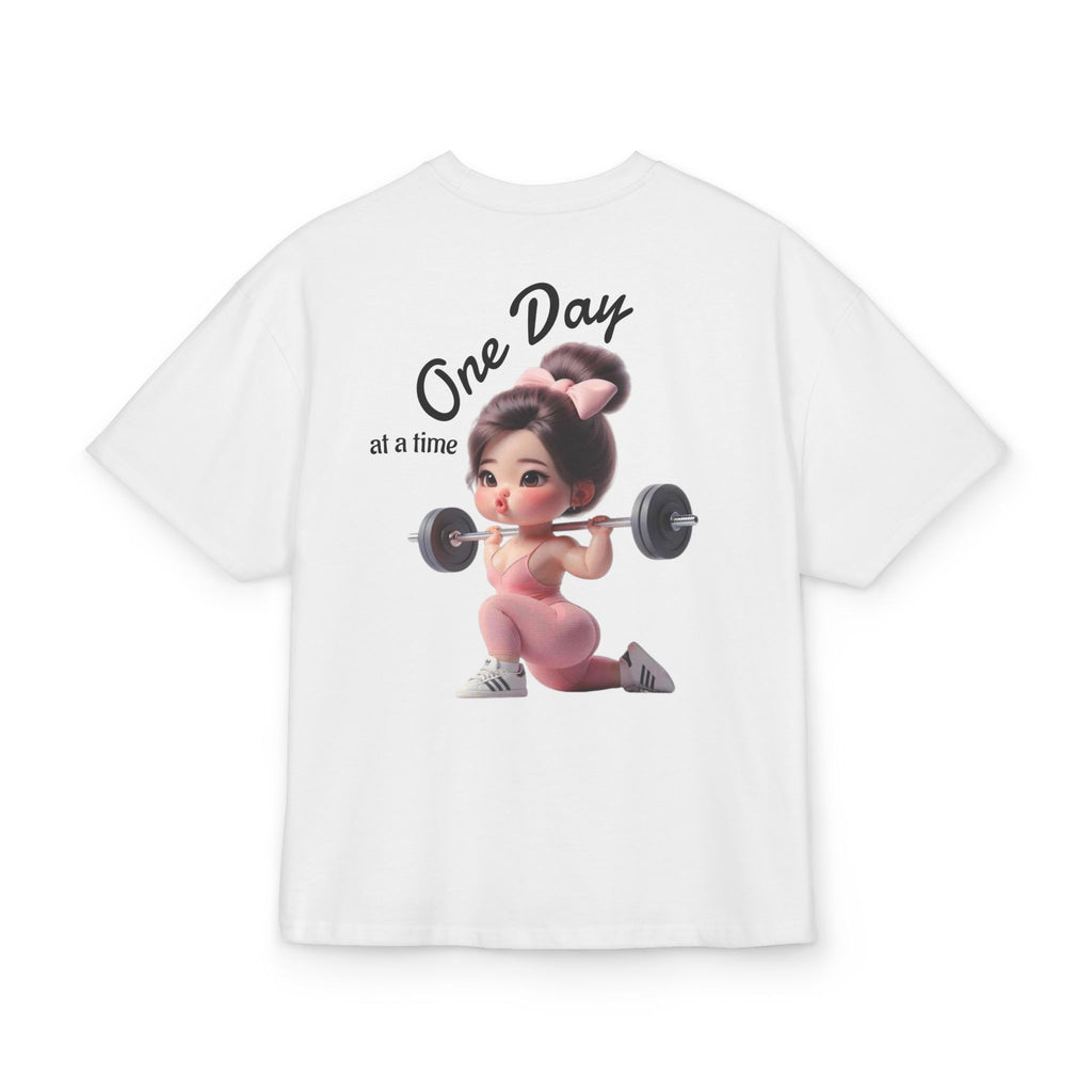 Motivational Fitness Tee — "One Day at a Time" Cute Weightlifting Graphic