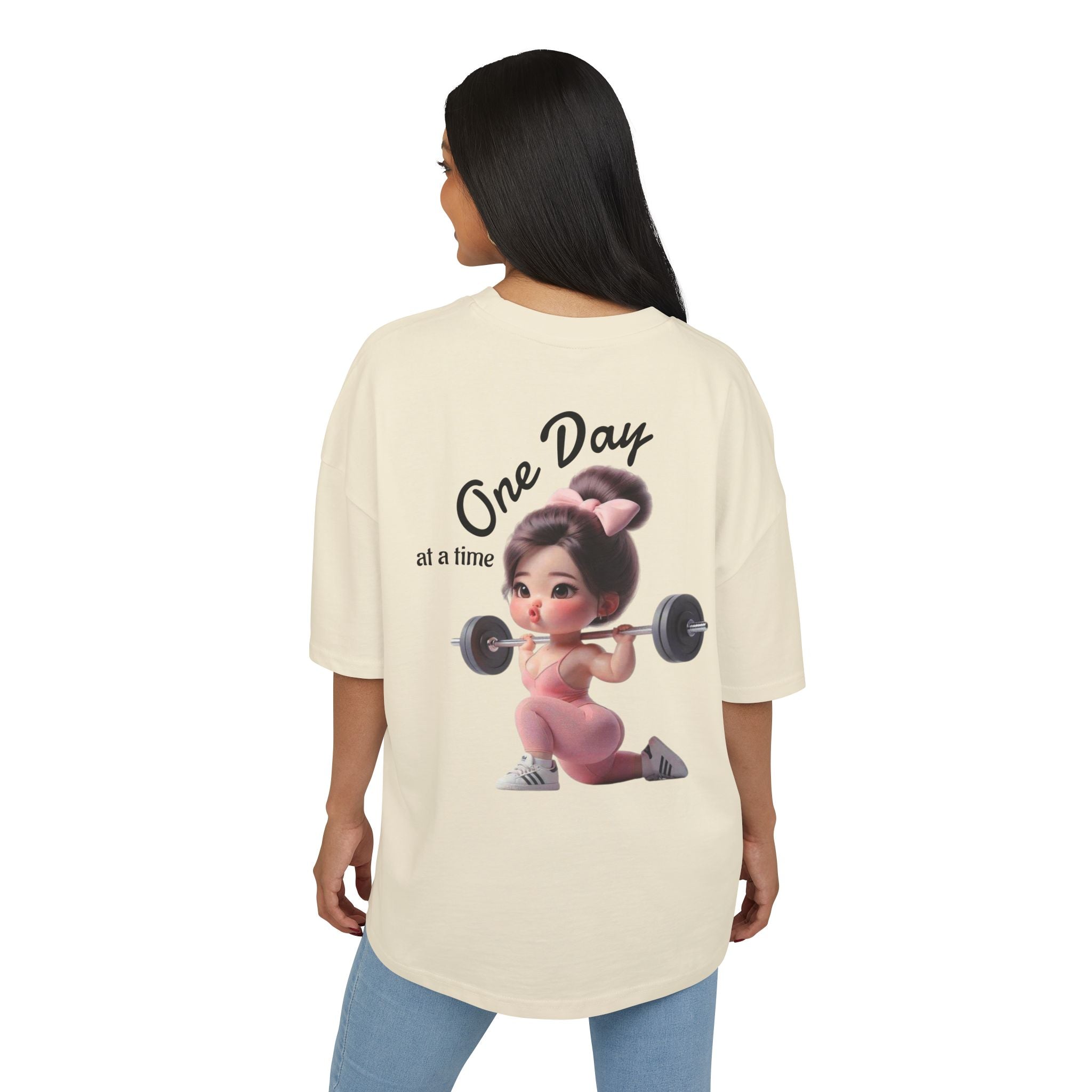 Motivational Fitness Tee — "One Day at a Time" Cute Weightlifting Graphic