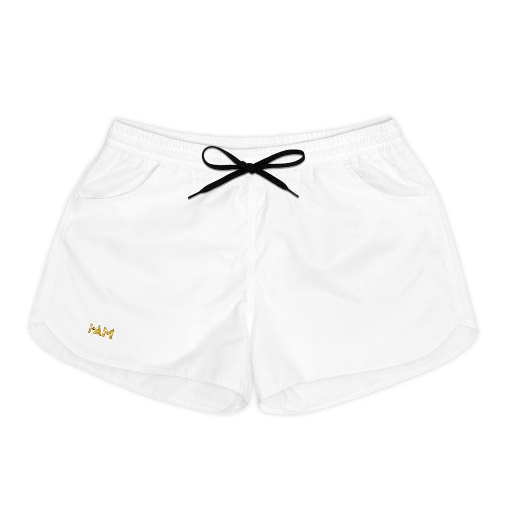 Women’s Casual Shorts — White AOP Lounge Shorts with Black Drawstring